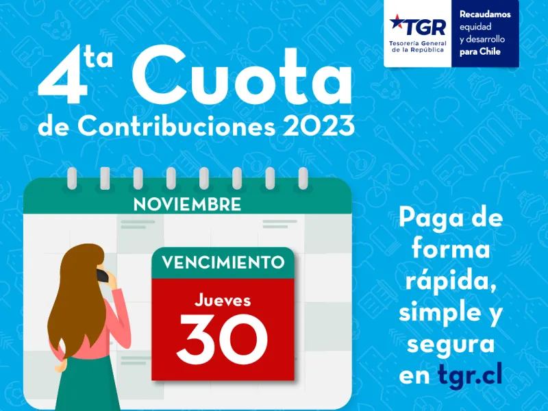 Hasta el 30 de noviembre se puede  pagar cuarta cuota de contribuciones 2023