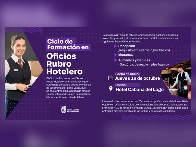 OMIL Puerto Varas invita a Ciclo de Formación de Oficios para el Rubro Hotelero