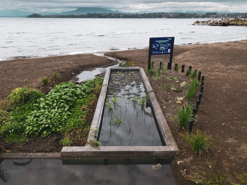 Tecnología natural al servicio del lago: finaliza construcción de humedal fitodepurador piloto en playa centro en Puerto Varas