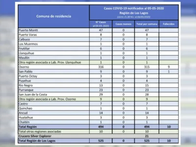 525 casos confirmados de Covid-19 en la Región de Los Lagos
