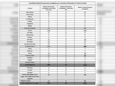541 casos confirmados de Covid-19 en la región de Los Lagos