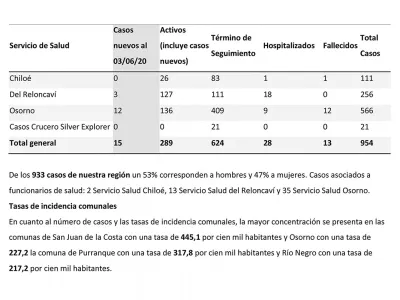 954 casos confirmados de Covid-19 en la Región de Los Lagos